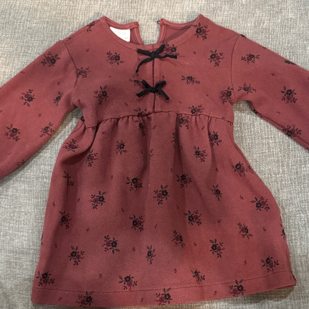 Zara Girls' Dusty Rose Floral Long-Sleeve Dress